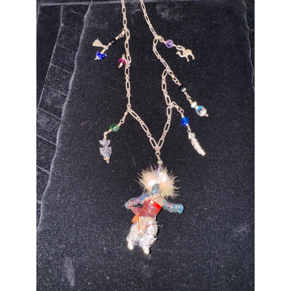 Kachina Doll Charm Necklace‎ With Charms Vintage 1990’s Sterling Silver Handmade